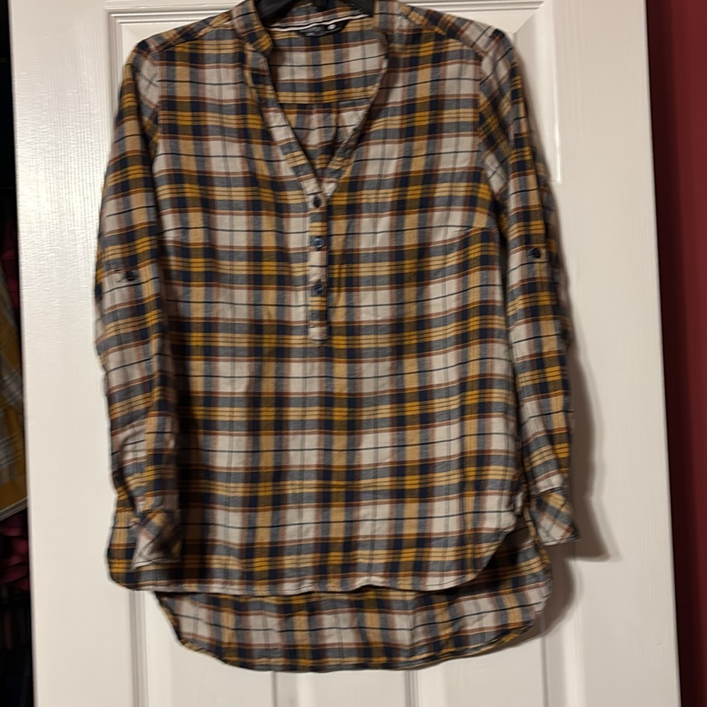 Lee Riders Plaid flannel tunic Shirt - Blue, Yellow, taupe size small